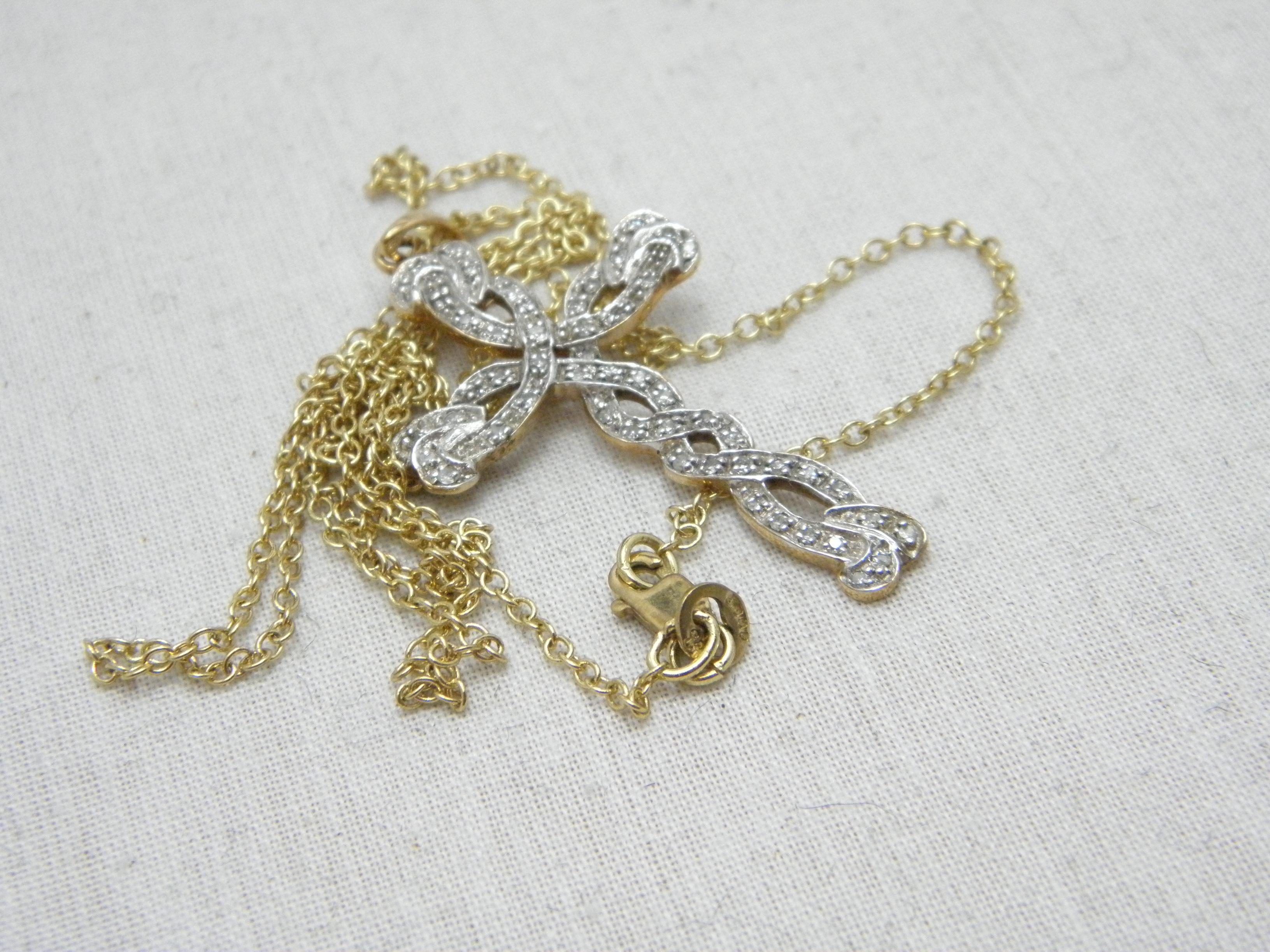 Vintage 9ct Gold 0.5Cttw Diamond Cross Pendant Necklace 26 Inch Belcher Chain 37 For Sale 1