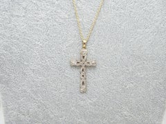 Vintage 9ct Gold 0.5Cttw Diamond Cross Pendant Necklace 26 Inch Belcher Chain 37
