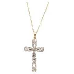 Vintage 9ct Gold 0.5Cttw Diamond Cross Pendant Necklace 26 Inch Belcher Chain 37