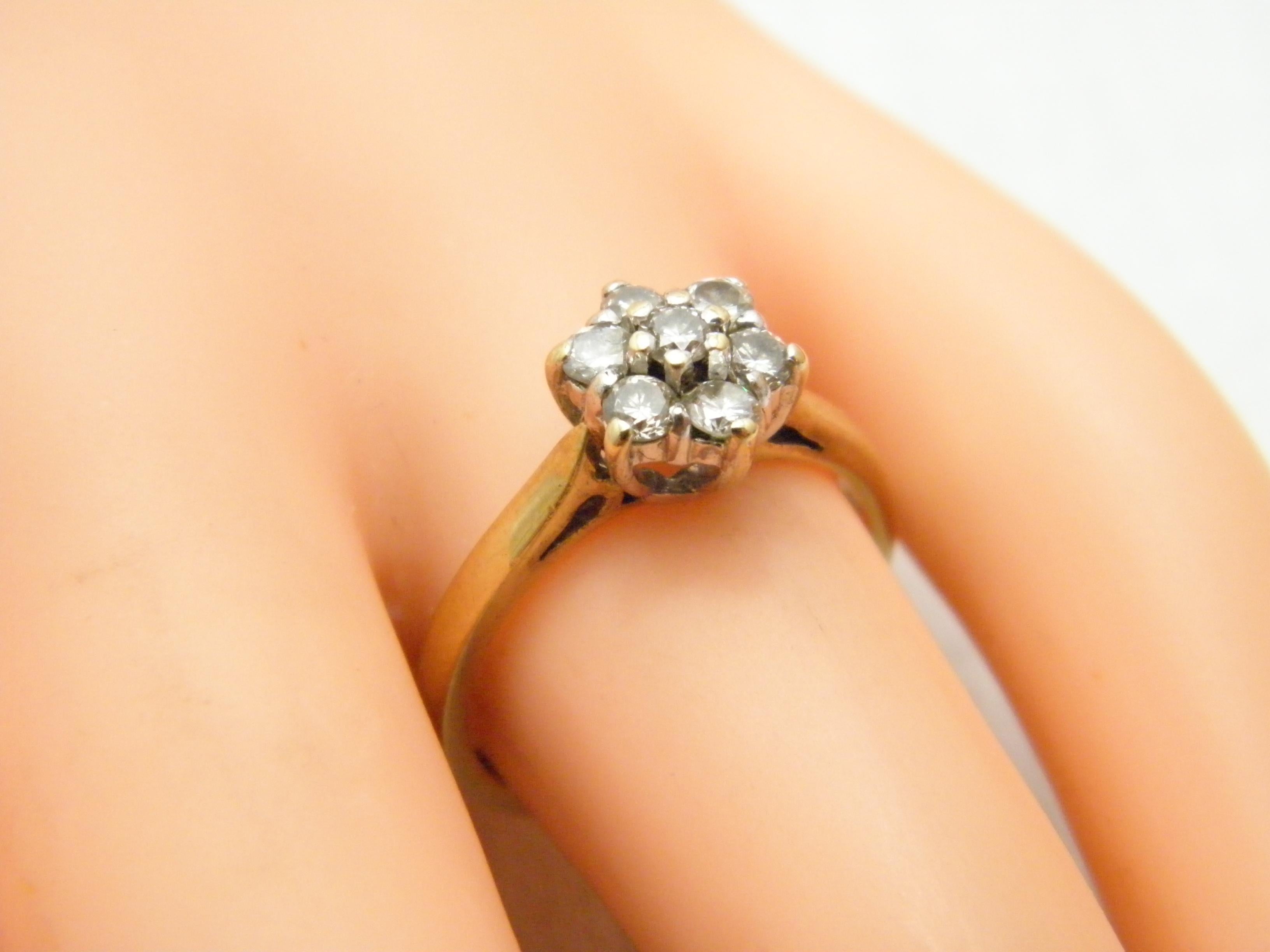 Vintage 9ct Gold 0.5Cttw Diamond Daisy Cluster Engagement Ring Size N 6.75 375 For Sale 2