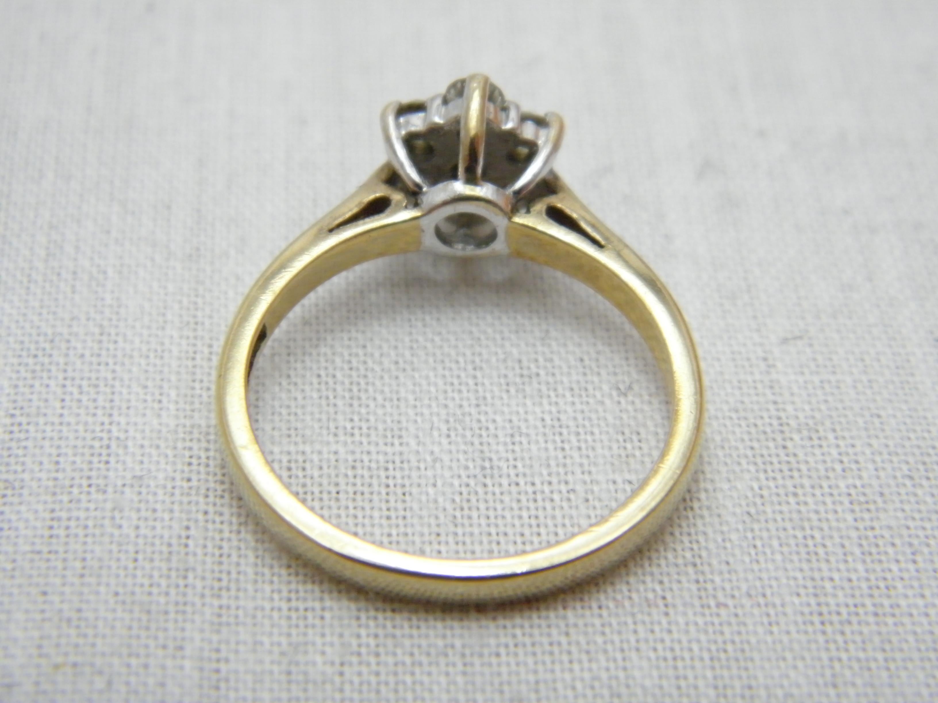 Round Cut Vintage 9ct Gold 0.5Cttw Diamond Daisy Cluster Engagement Ring Size N 6.75 375 For Sale