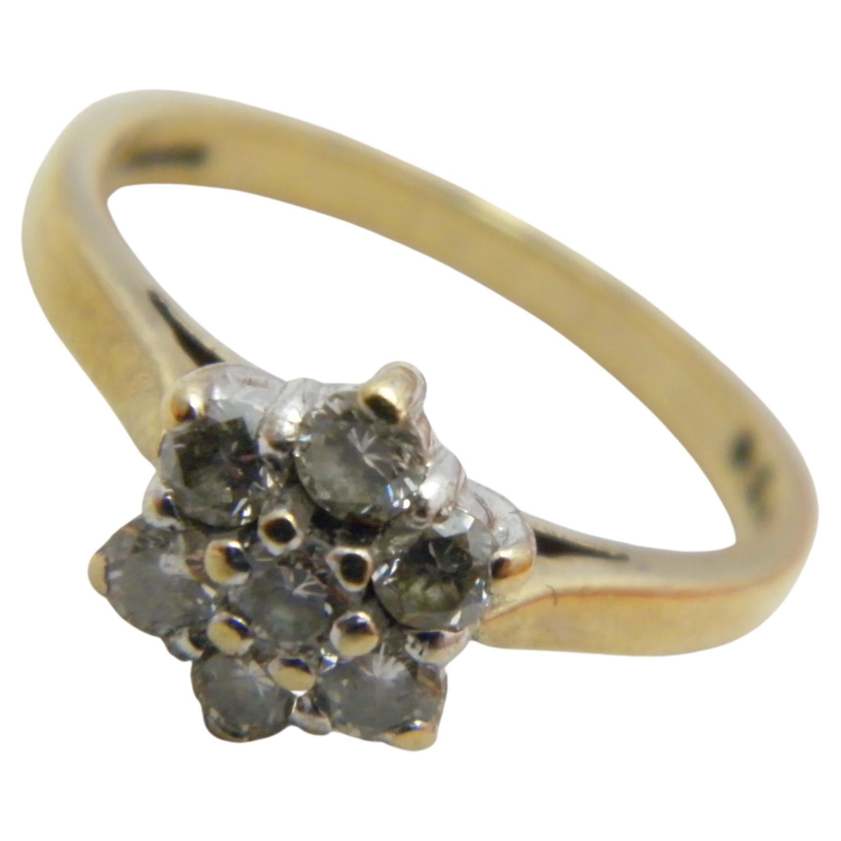 Vintage 9ct Gold 0.5Cttw Diamond Daisy Cluster Engagement Ring Size N 6.75 375 For Sale