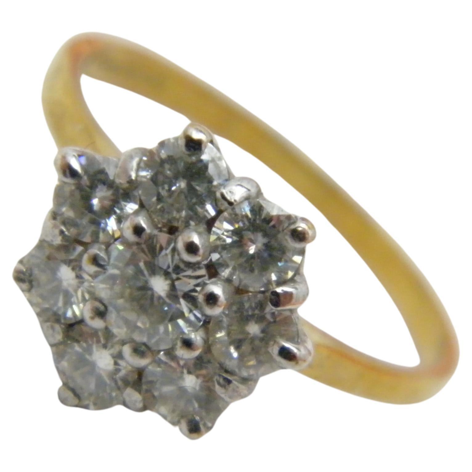 Vintage 9ct Gold 1.0Cttw Diamond Daisy Cluster Engagement Ring 375 Size P 7.75 For Sale
