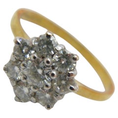 Vintage 9ct Gold 1.0Cttw Diamond Daisy Cluster Engagement Ring 375 Size P 7.75