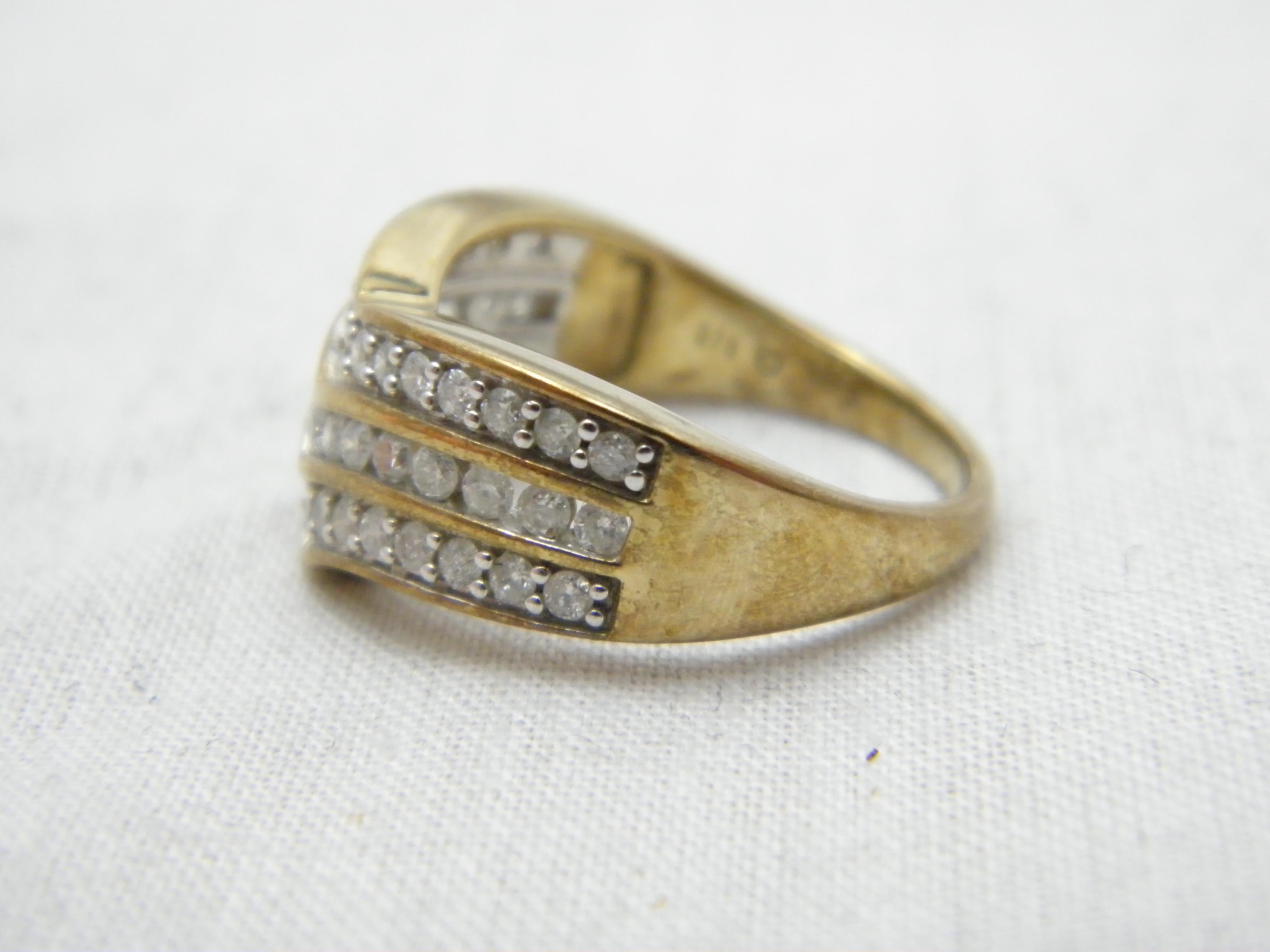 Vintage 9ct Gold 1.25 Cttw Diamond Wishbone Keeper Ring 375 Purity For Sale 1
