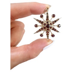 Vintage 9ct Gold 1960s Garnet Starburst Pendant