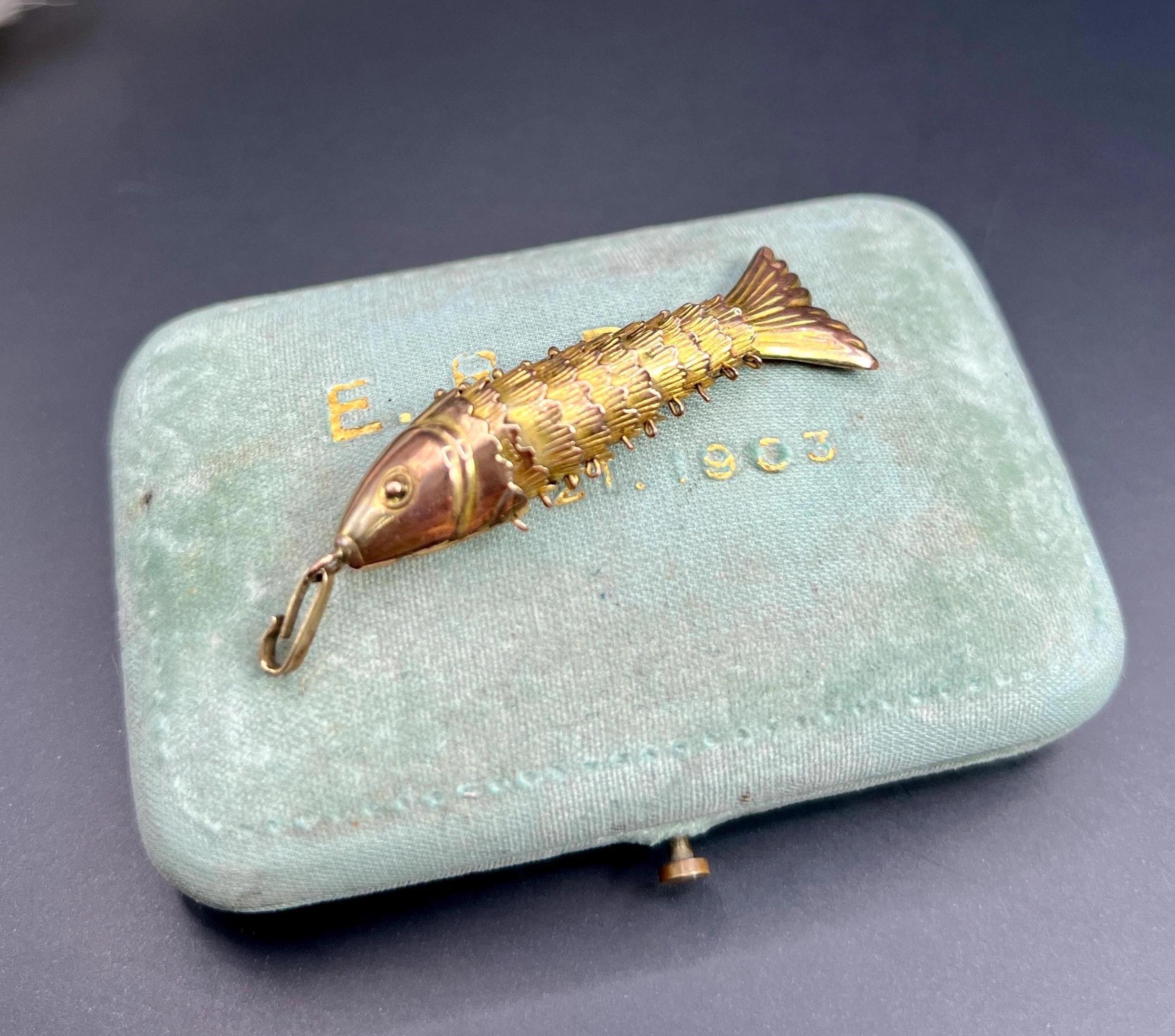 Women's or Men's Vintage 9ct Gold, 1970s Large Articulated Lucky Fish Pendant Charm