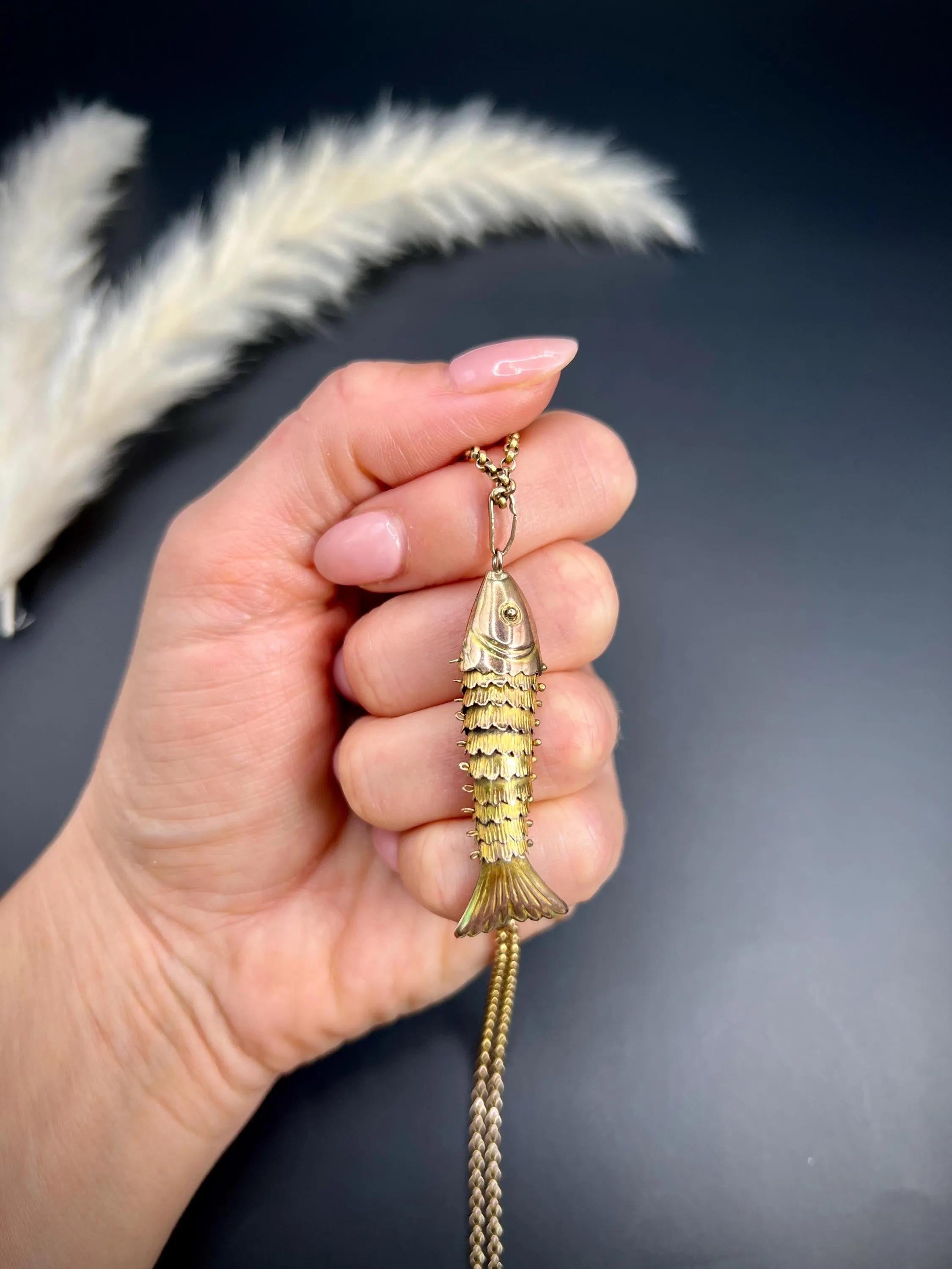 Vintage 9ct Gold, 1970s Large Articulated Lucky Fish Pendant Charm 2