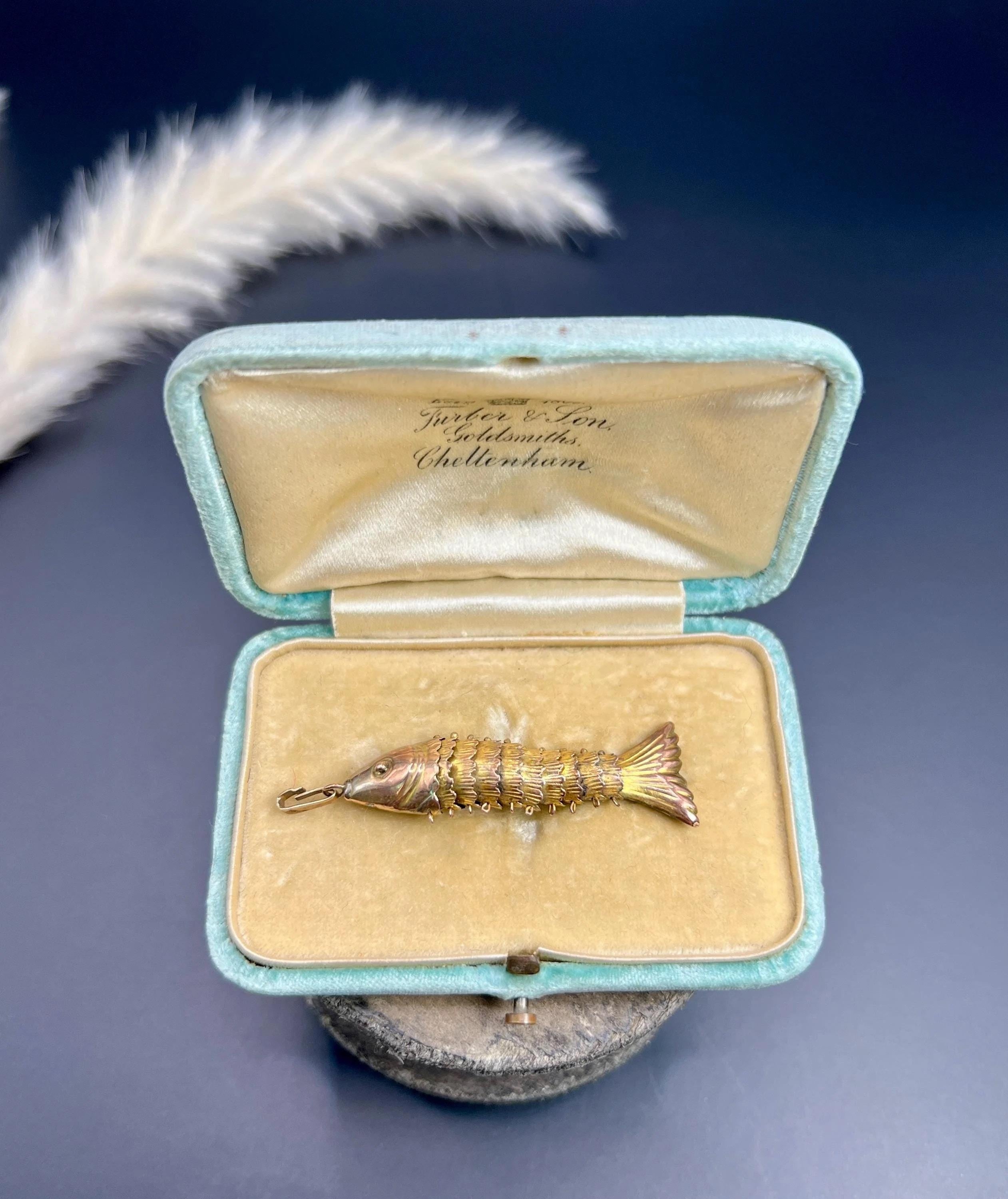 Vintage 9ct Gold, 1970s Large Articulated Lucky Fish Pendant Charm 4