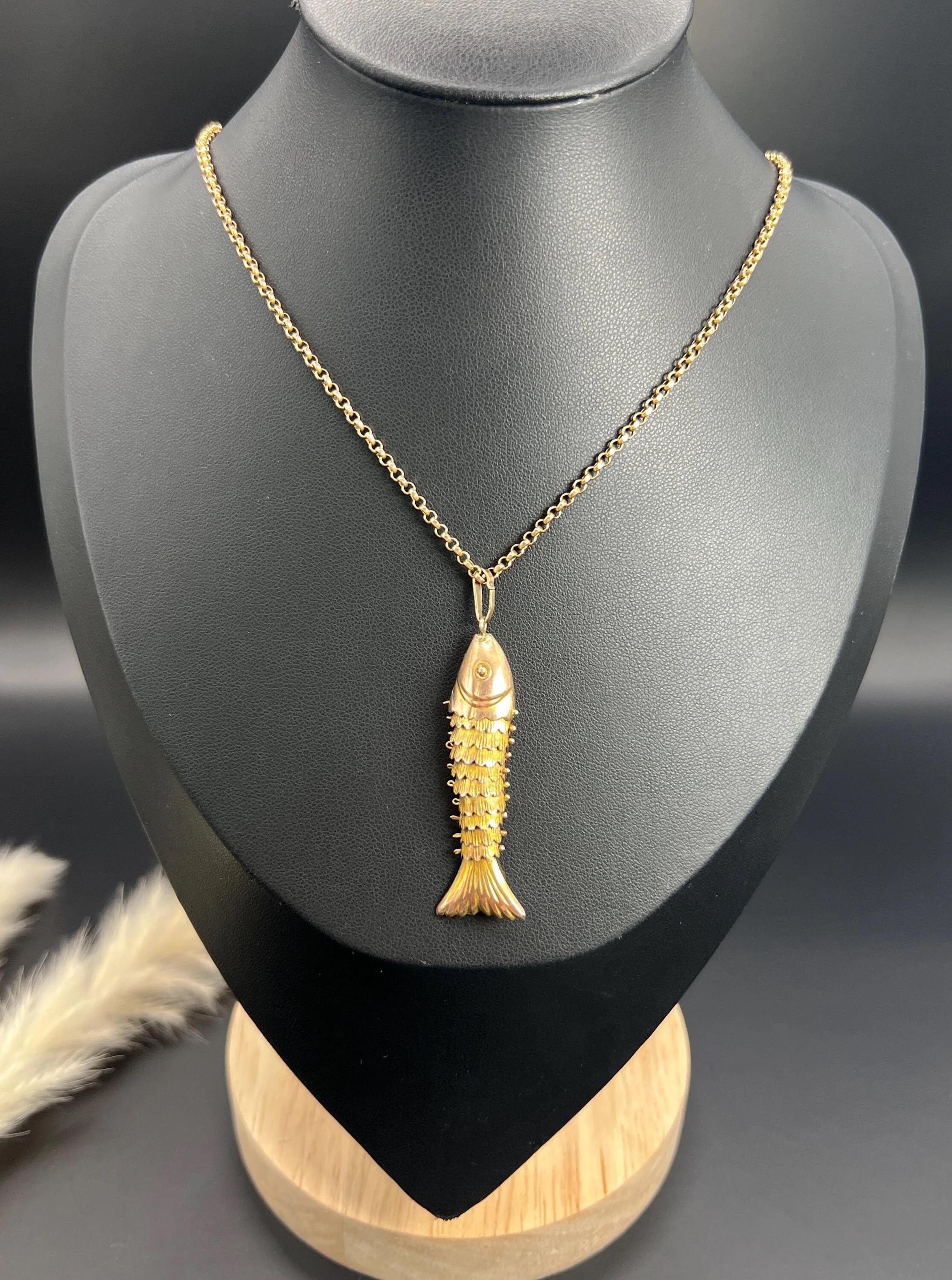 Vintage 9ct Gold, 1970s Large Articulated Lucky Fish Pendant Charm 5