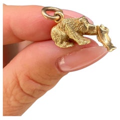 Pendentif vintage en or 9ct, années 1980, ours grizzly et poisson