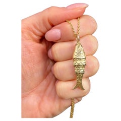 Vintage 9ct Gold, Articulated Lucky Fish Pendant Charm, Hallmarked London 1975