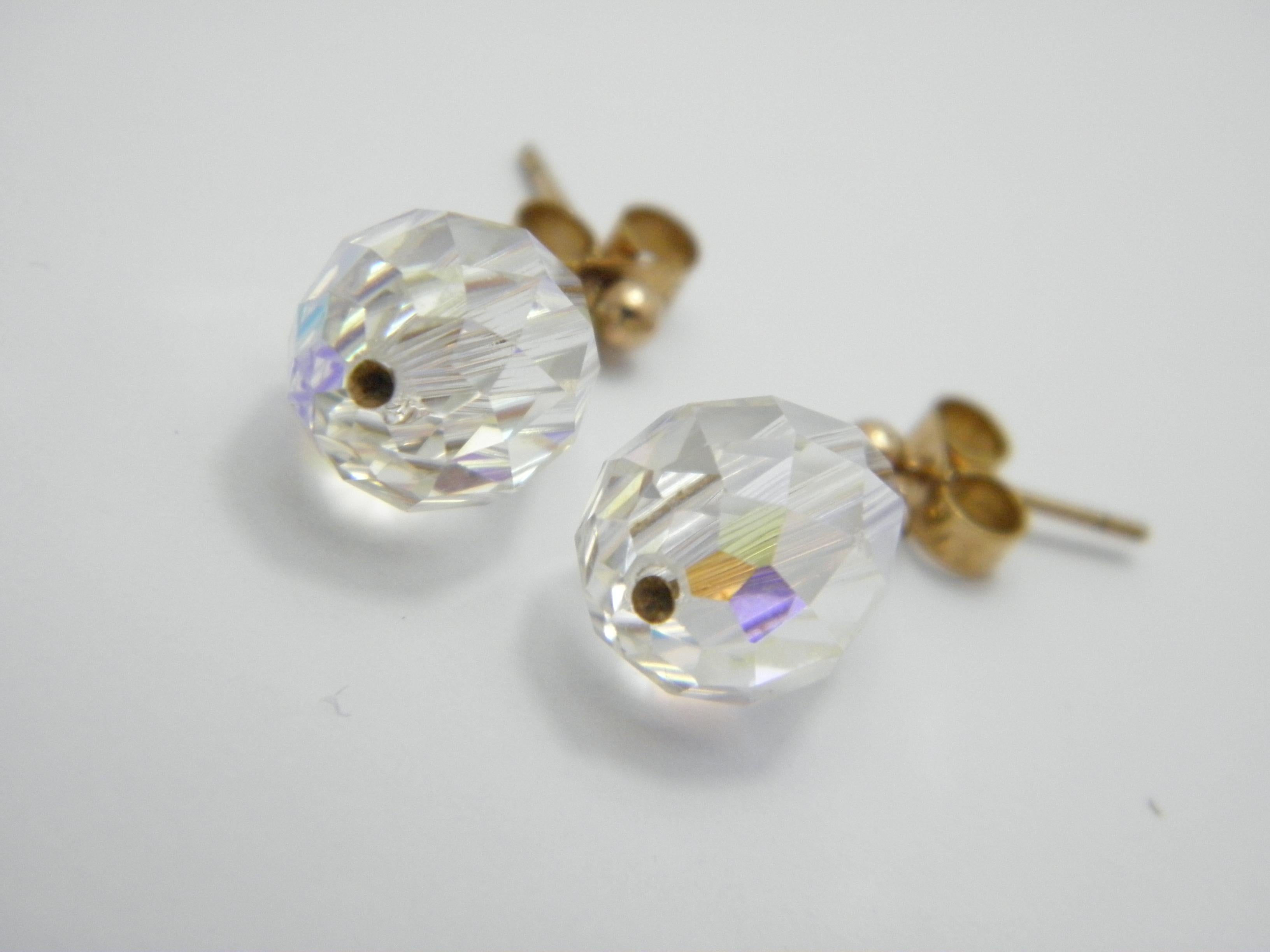 Vintage 9ct Gold Aurora Borealis Dangle Drop Earrings 375 Purity, Mystic Topaz For Sale 1