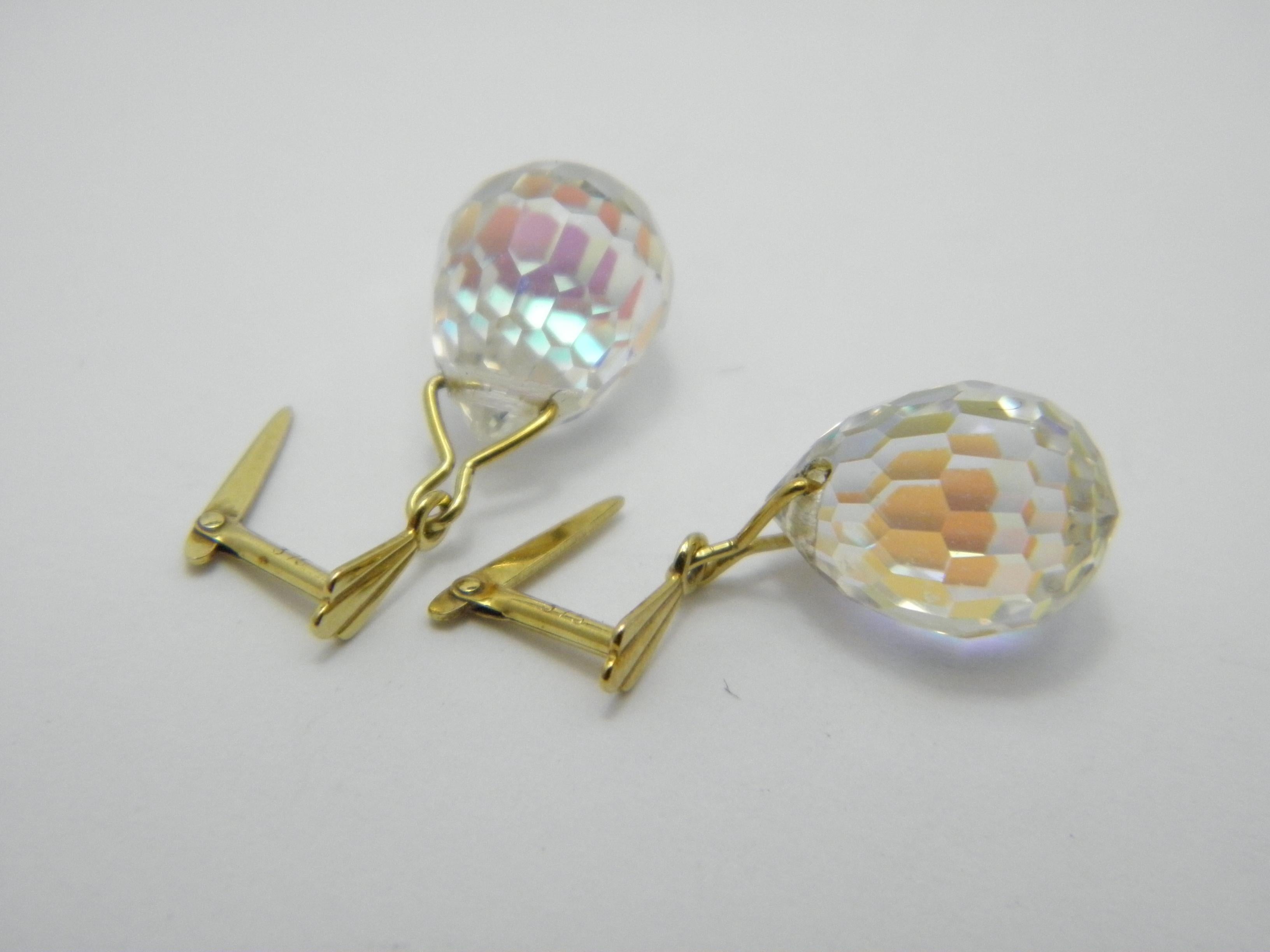 Vintage 9ct Gold Aurora Borealis Dangle Drop Earrings 375 Purity, Mystic Topaz For Sale 2