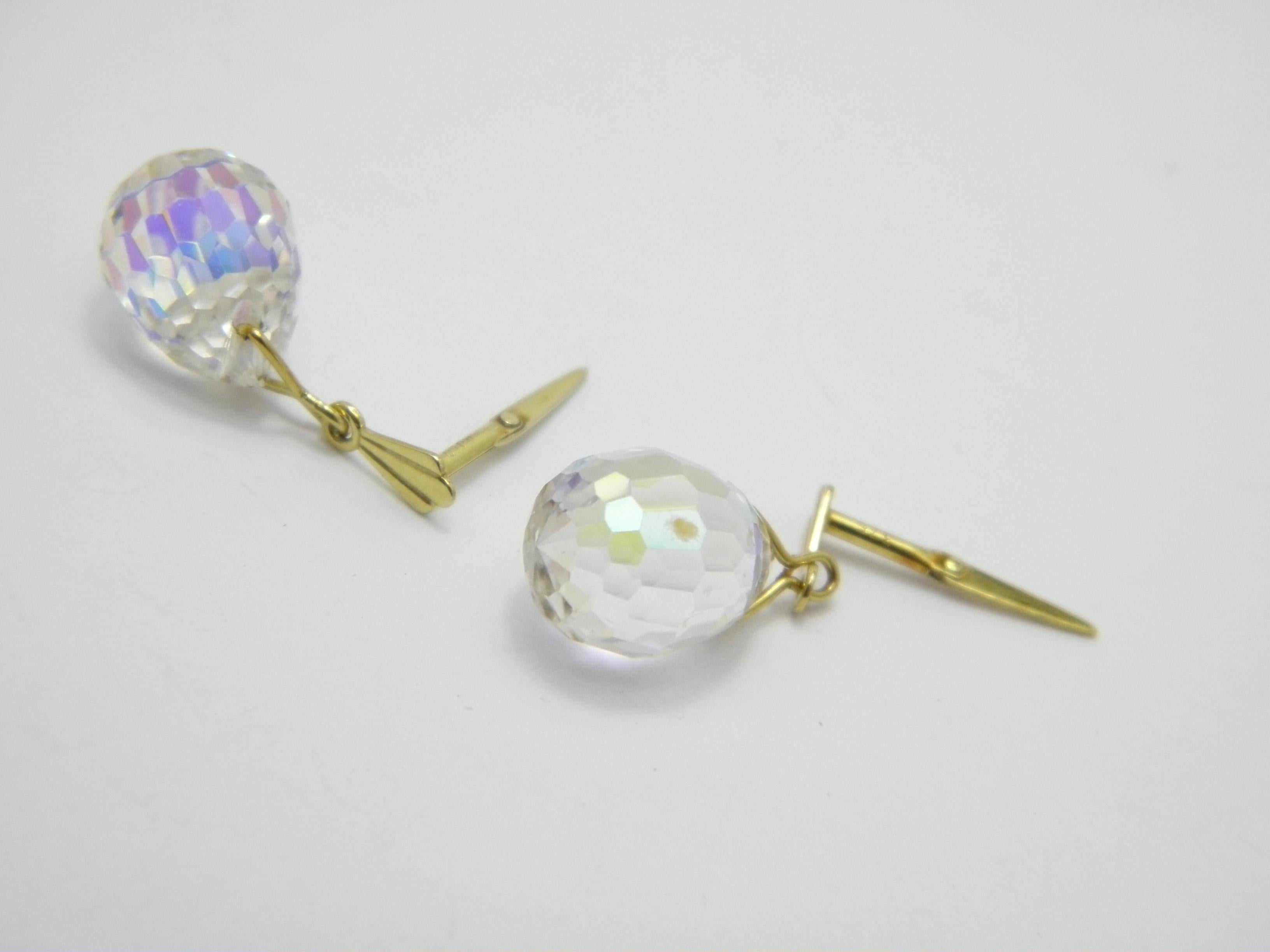 Radiant Cut Vintage 9ct Gold Aurora Borealis Dangle Drop Earrings 375 Purity, Mystic Topaz For Sale