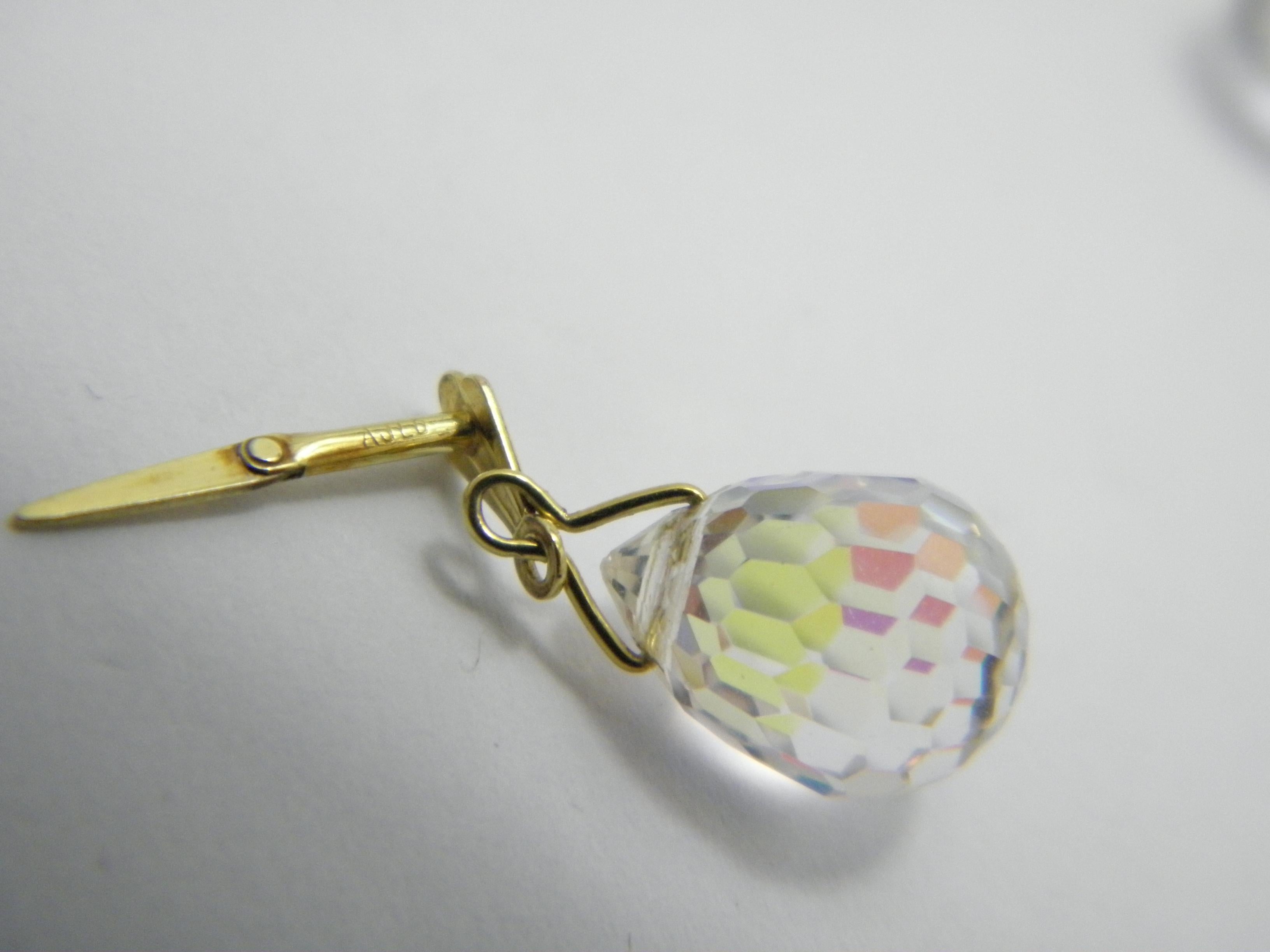 Women's or Men's Vintage 9ct Gold Aurora Borealis Dangle Drop Earrings 375 Purity, Mystic Topaz For Sale
