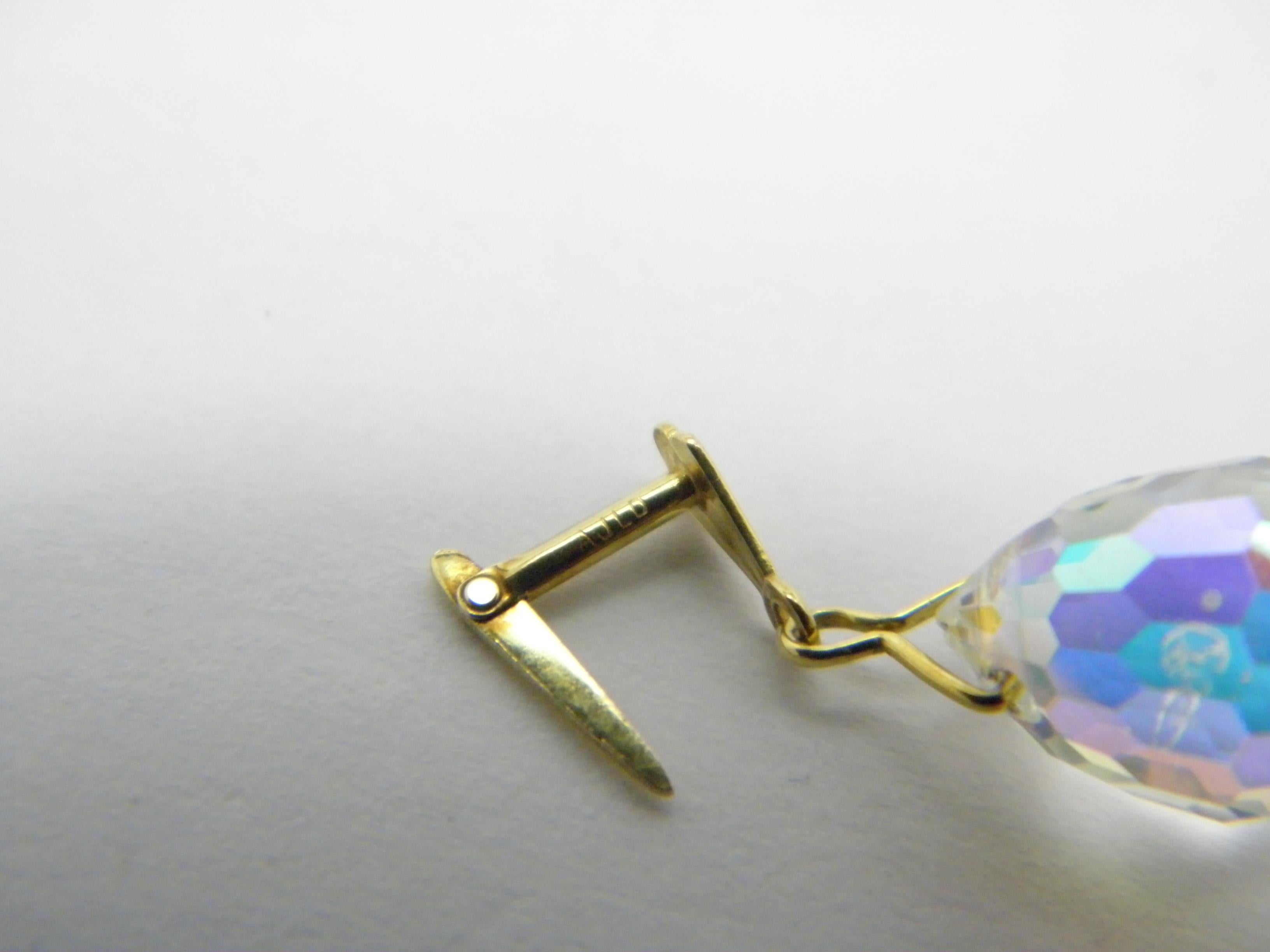 Vintage 9ct Gold Aurora Borealis Dangle Drop Earrings 375 Purity, Mystic Topaz For Sale 1