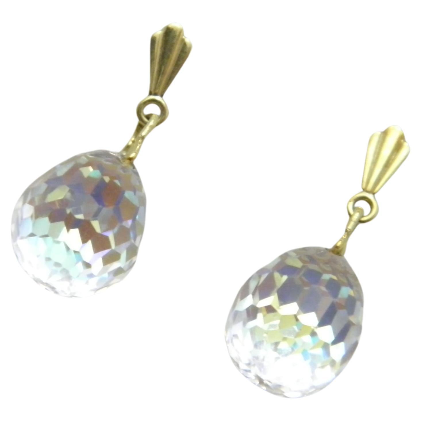 Vintage 9ct Gold Aurora Borealis Dangle Drop Earrings 375 Purity, Mystic Topaz For Sale