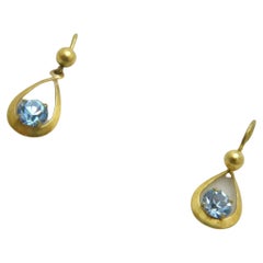 Vintage 9ct Gold Blue Topaz Drop Dangle Earrings 375 Purity c1940s