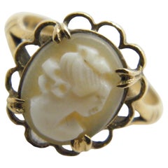 Vintage 9ct Gold Cameo Signet Ring Size M1/2 6.5 375 Purity Heavy Hardstone