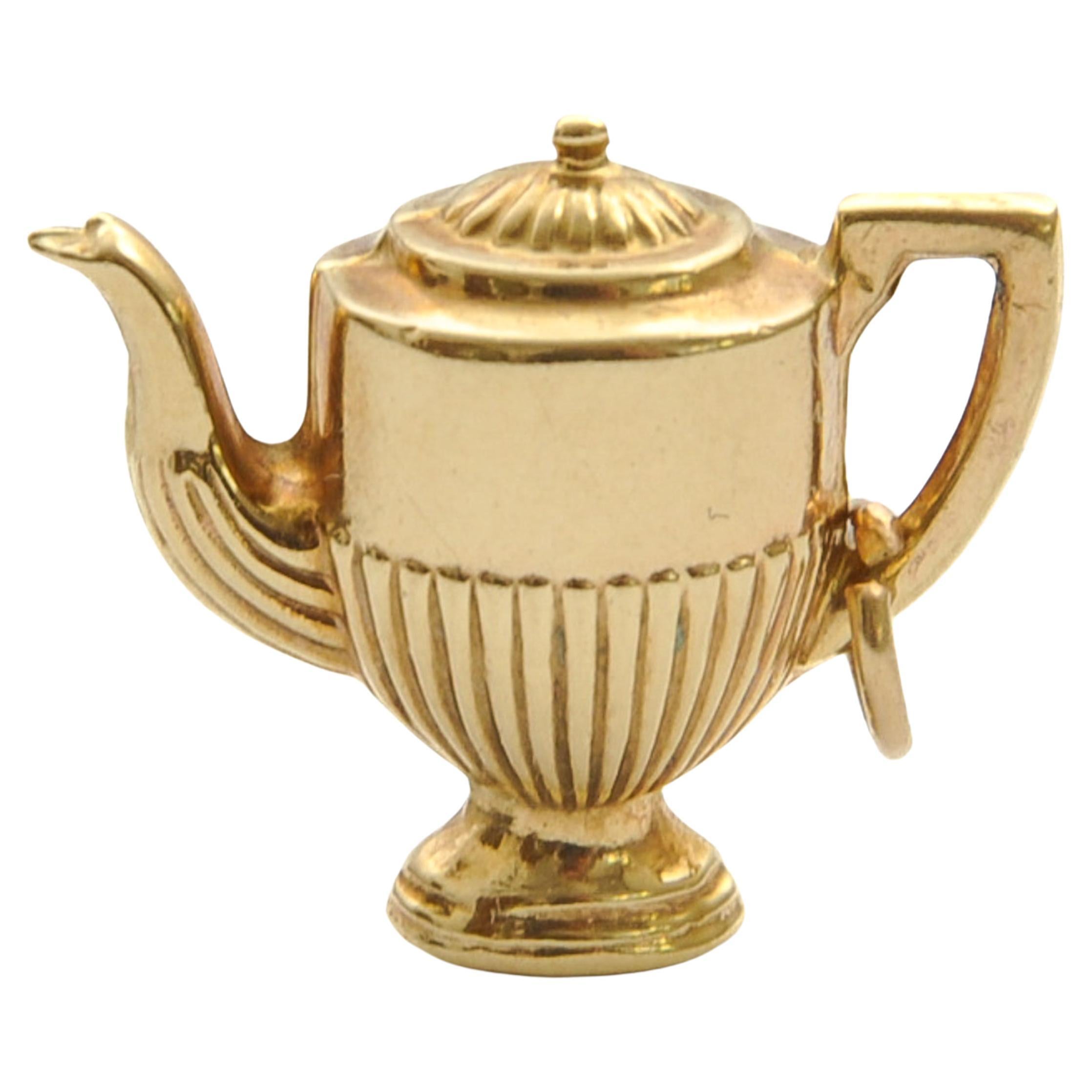 Vintage 9ct Gold Coffee Pot Charm Pendant For Sale