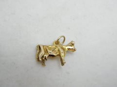 Vintage 9ct Gold Dairy Cow Pendant Charm Fob c1940s 375 Purity Solid Heavy