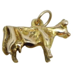 Vintage 9ct Gold Dairy Cow Pendant Charm Fob c1940s 375 Purity Solid Heavy