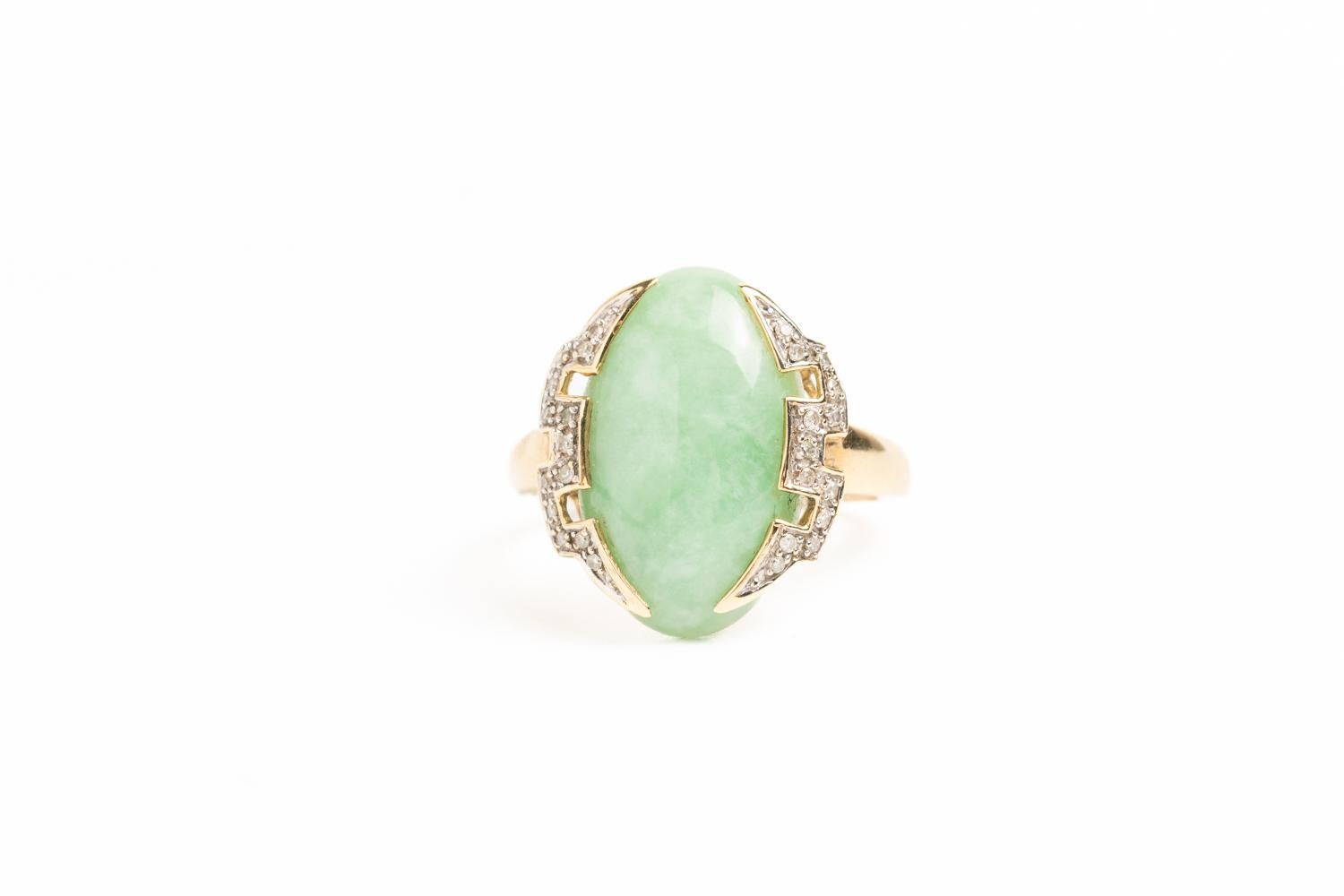 Art Deco Vintage 9ct Gold Diamond and Jade Ring