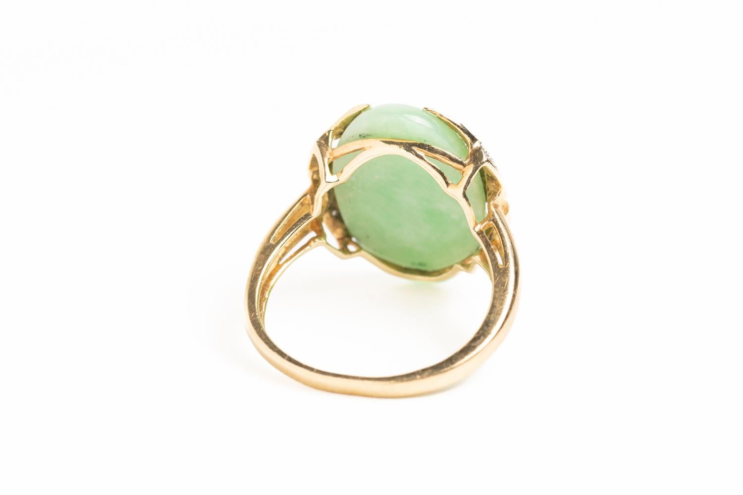 Cabochon Vintage 9ct Gold Diamond and Jade Ring