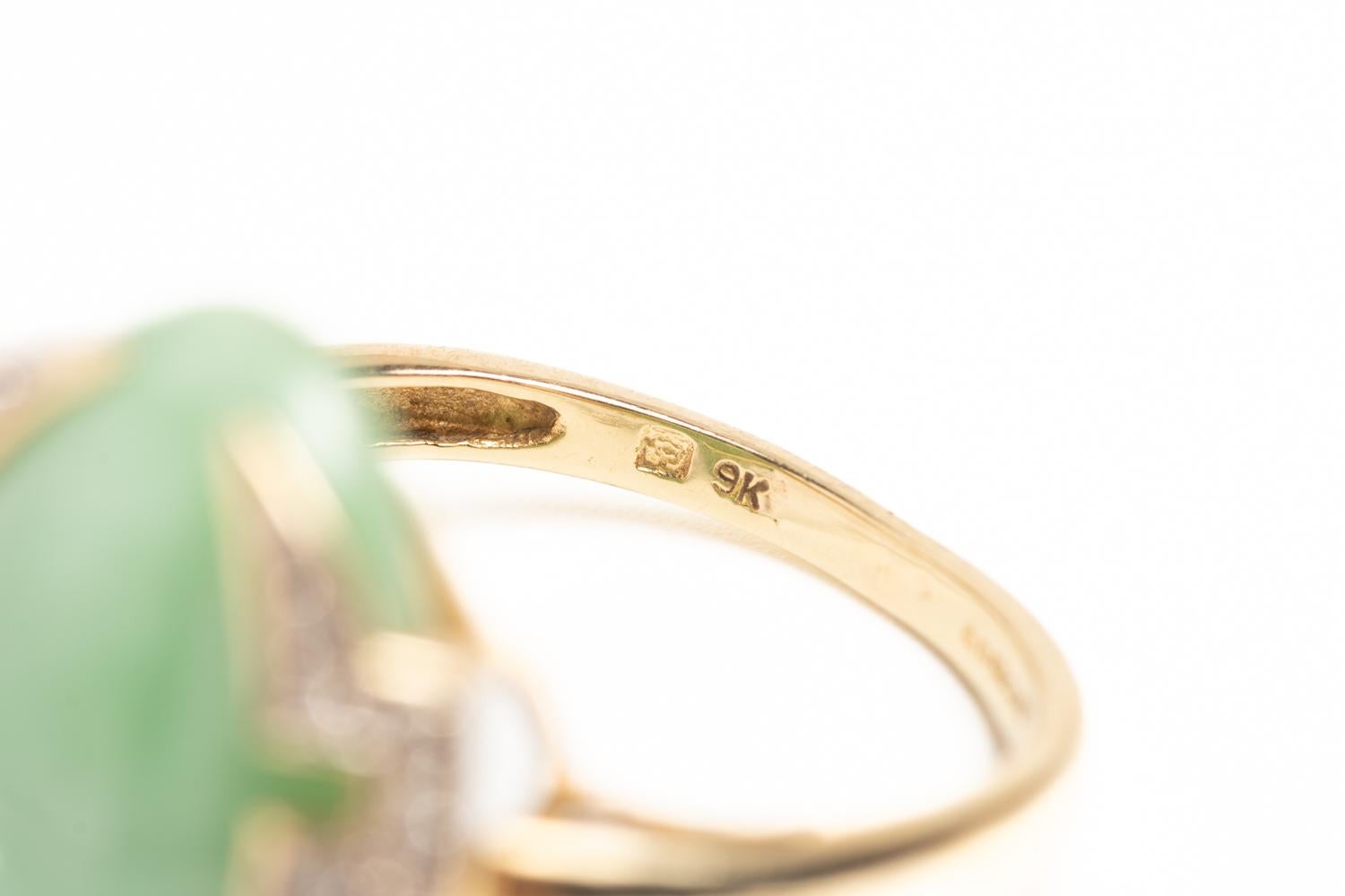 Vintage 9ct Gold Diamond and Jade Ring 2