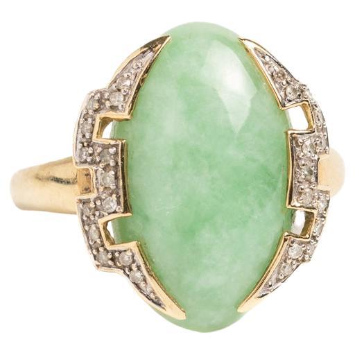 Vintage 9ct Gold Diamond and Jade Ring