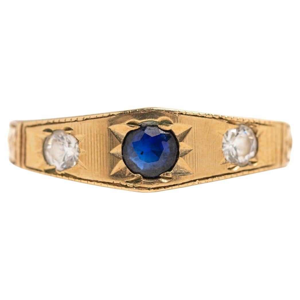 Vintage 9ct Gold Diamond and Sapphire Ring For Sale