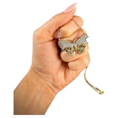 Collier papillon vintage en or 9ct avec diamants et pierres précieuses