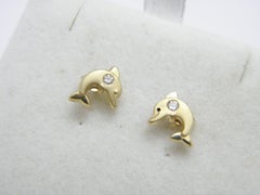 Vintage 9ct Gold Diamond Paste Dolphin Stud Earrings 375 Purity VGC