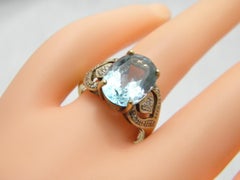 Vintage 9ct Gold Diamond Topaz Solitaire Statement Ring 375 Purity
