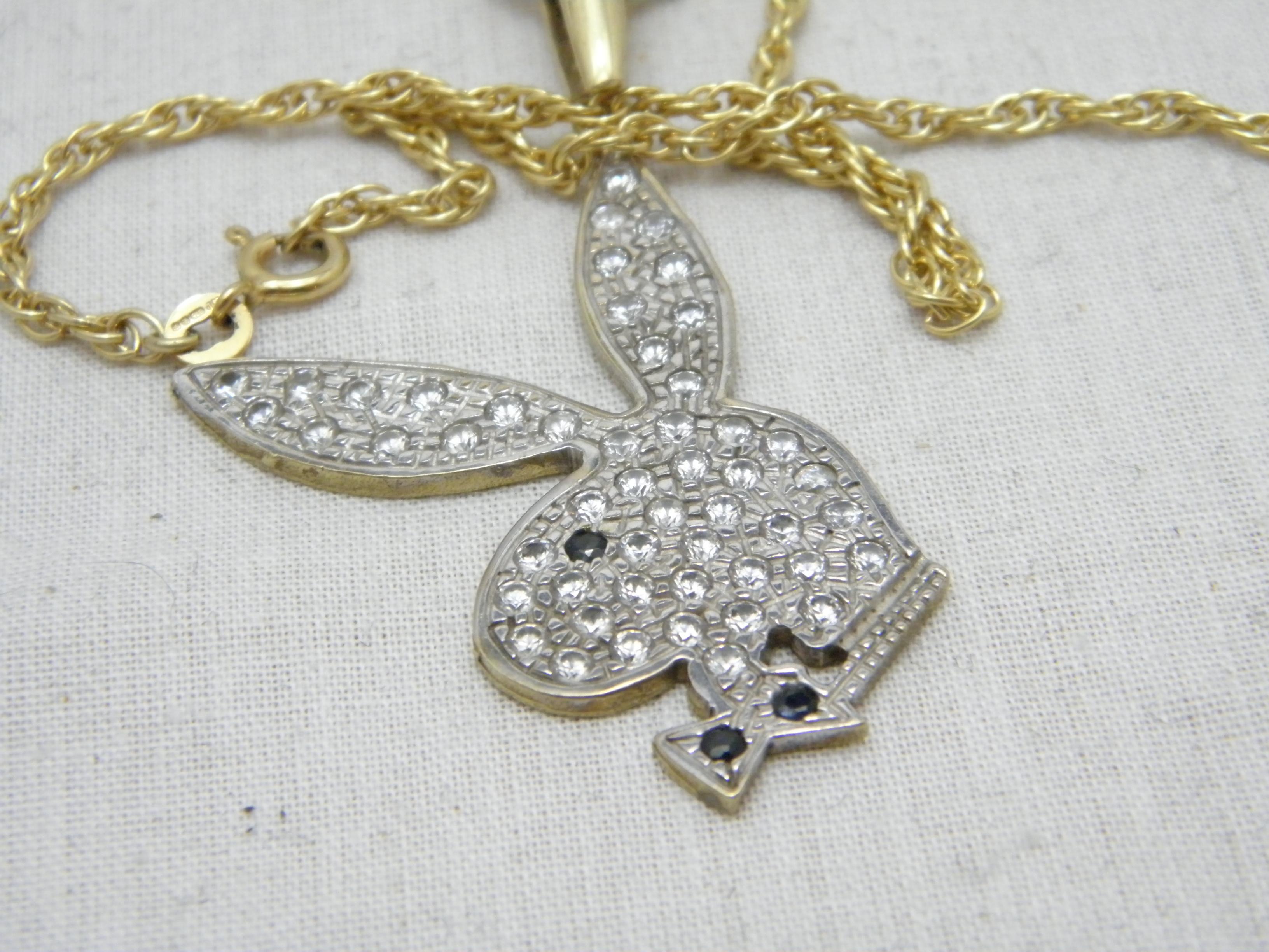 Vintage 9ct Gold Enormous Playboy Bunny Pendant Necklace Rope Chain 375 20 Inch For Sale 1