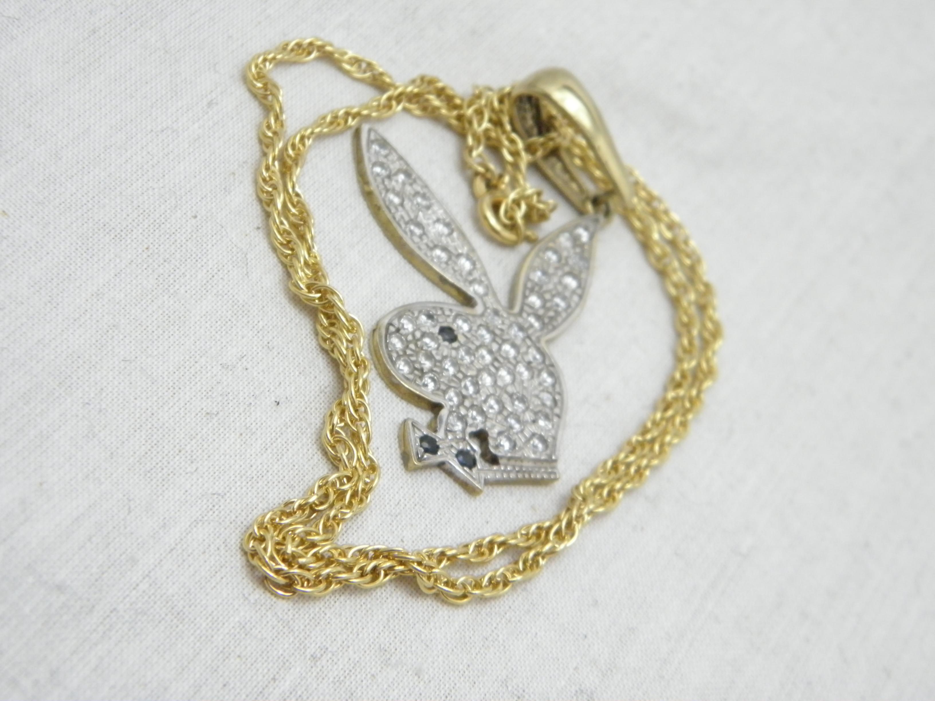 Vintage 9ct Gold Enormous Playboy Bunny Pendant Necklace Rope Chain 375 20 Inch For Sale 2