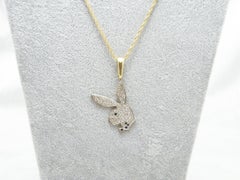 Vintage 9ct Gold Enormous Playboy Bunny Pendant Necklace Rope Chain 375 20 Inch