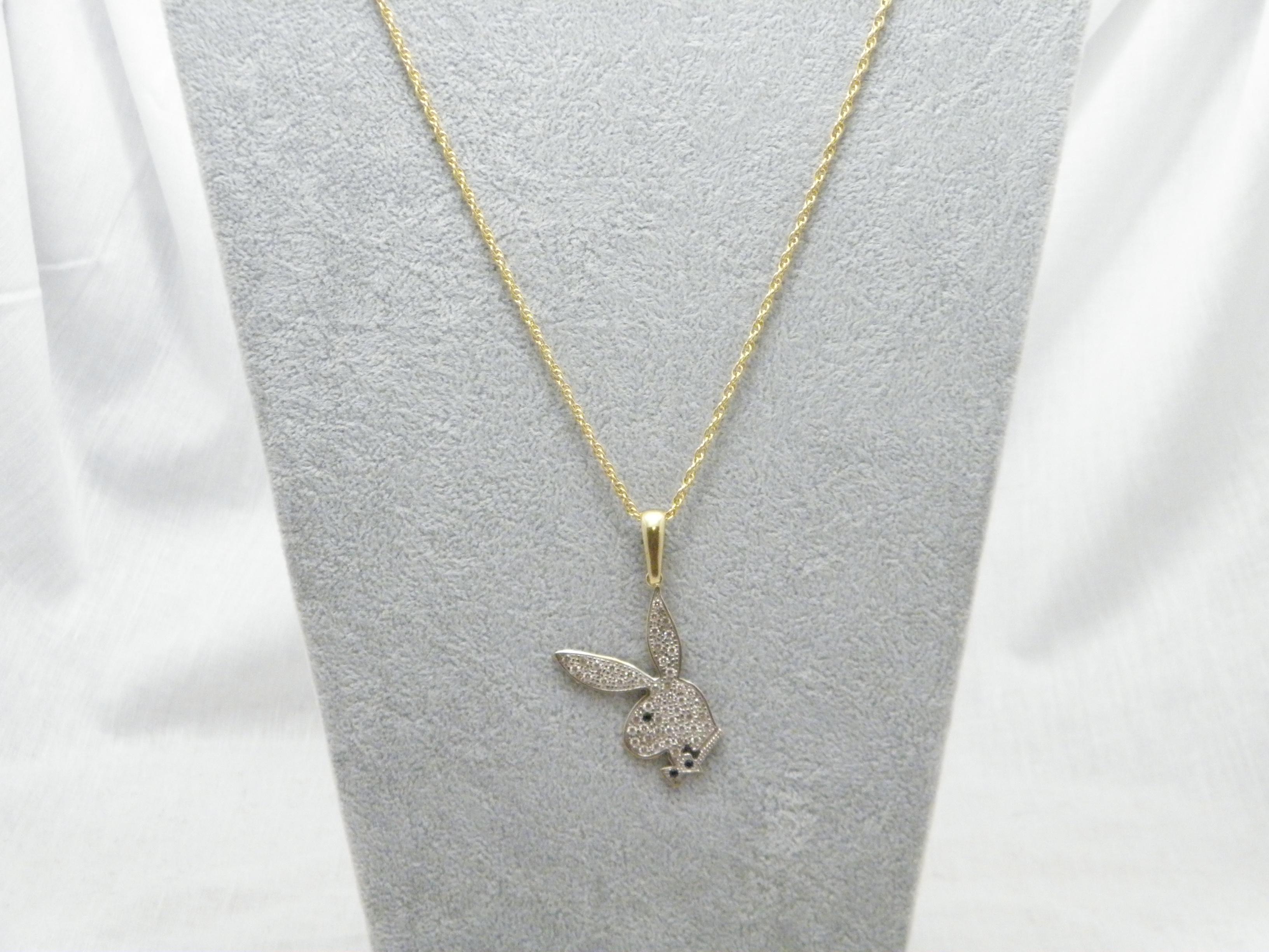 Round Cut Vintage 9ct Gold Enormous Playboy Bunny Pendant Necklace Rope Chain 375 20 Inch For Sale