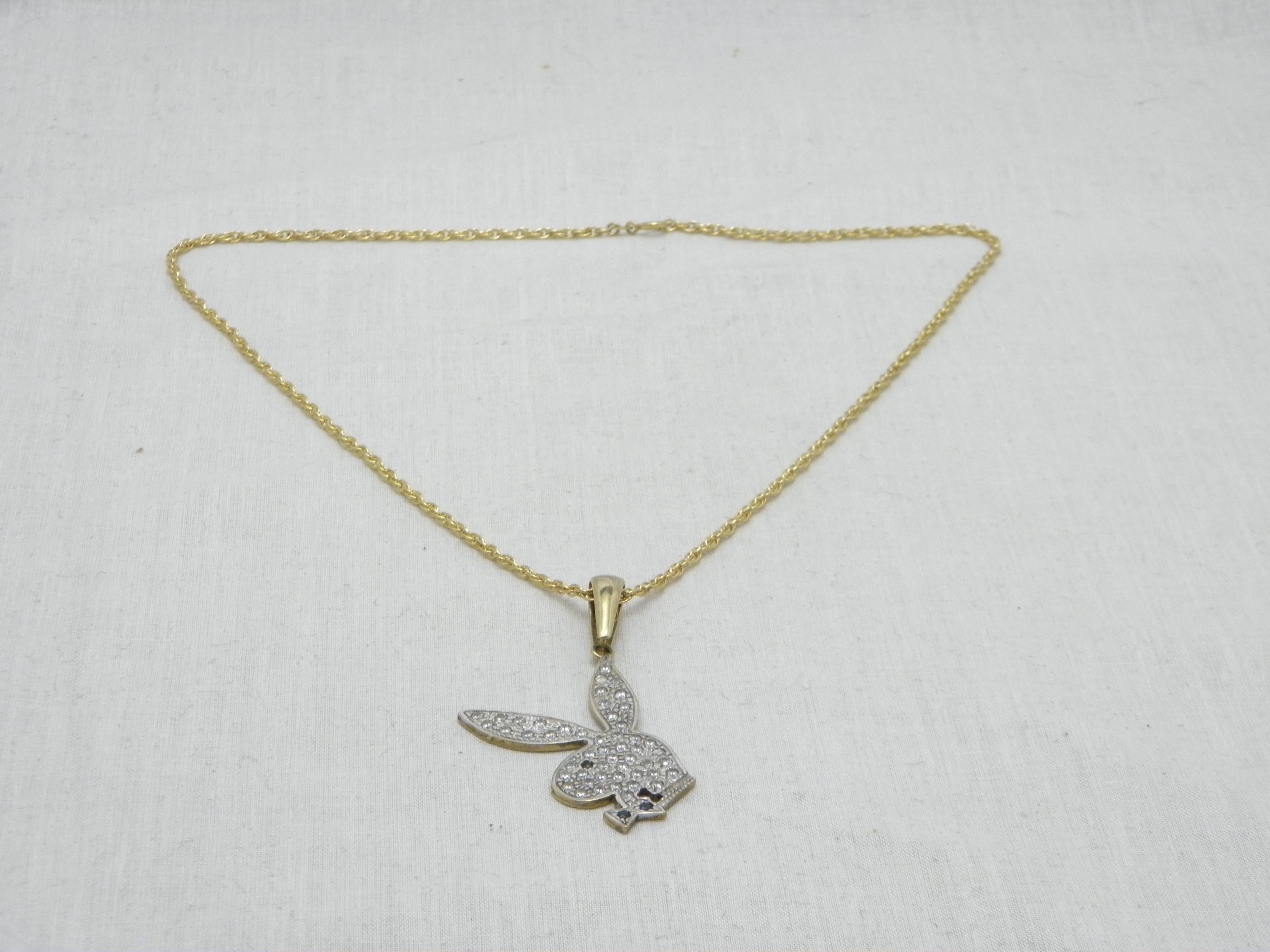 Women's or Men's Vintage 9ct Gold Enormous Playboy Bunny Pendant Necklace Rope Chain 375 20 Inch For Sale