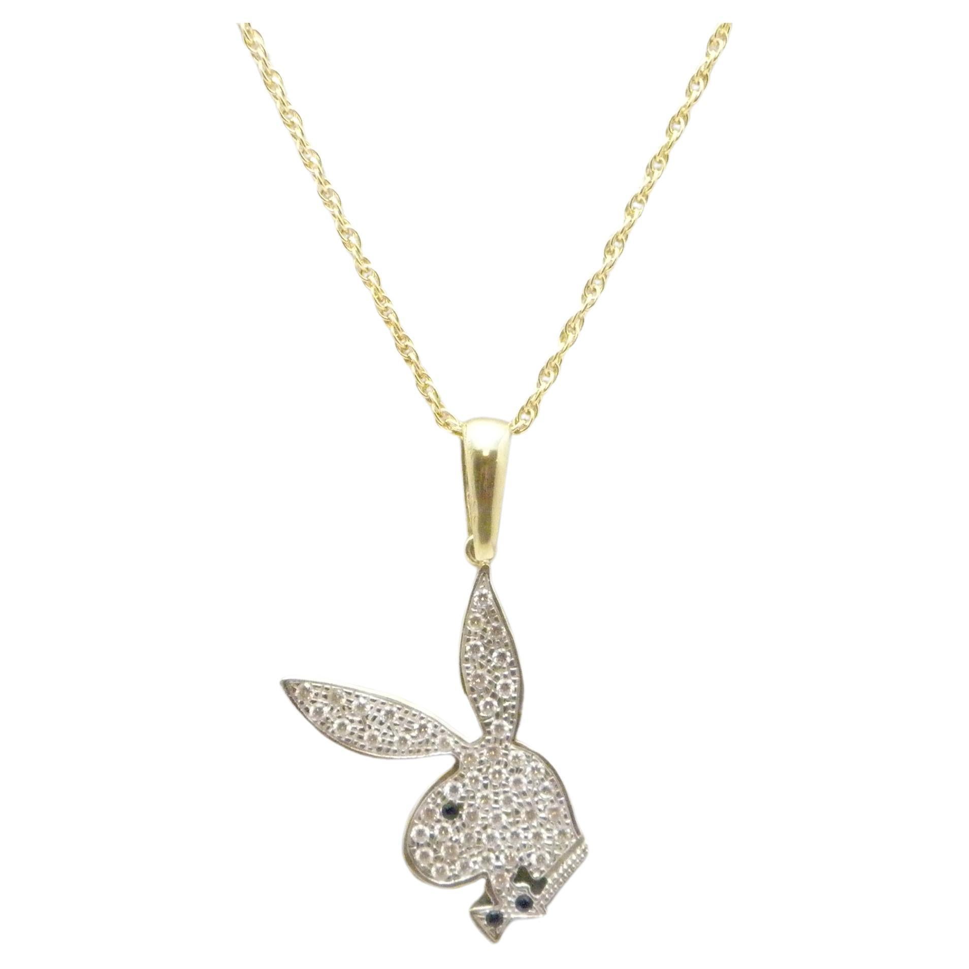 Vintage 9ct Gold Enormous Playboy Bunny Pendant Necklace Rope Chain 375 20 Inch For Sale