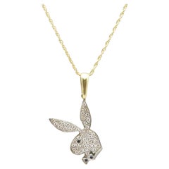 Retro 9ct Gold Enormous Playboy Bunny Pendant Necklace Rope Chain 375 20 Inch