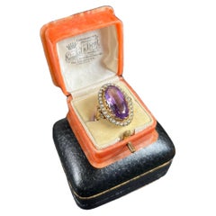 Retro 9ct Gold Faceted Amethyst & Seed Pearl Ring
