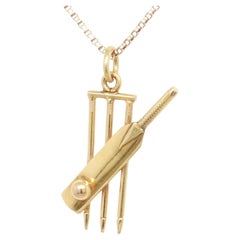 Vintage 9ct Gold Figural Cricket Bat, Ball, and Wicket Charm for a Bracelet