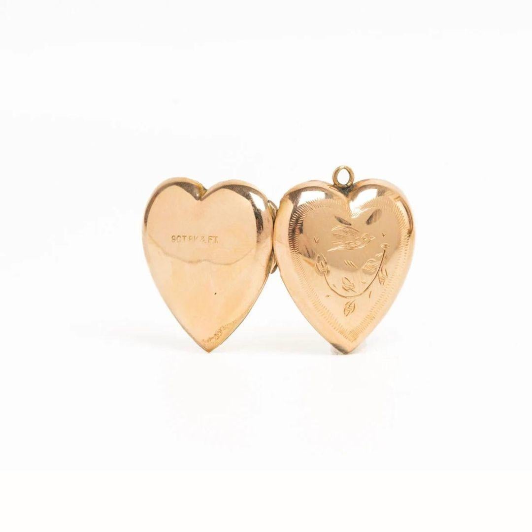 Vintage 9ct Gold Front and Back Heart Locket In Good Condition In Portland, GB