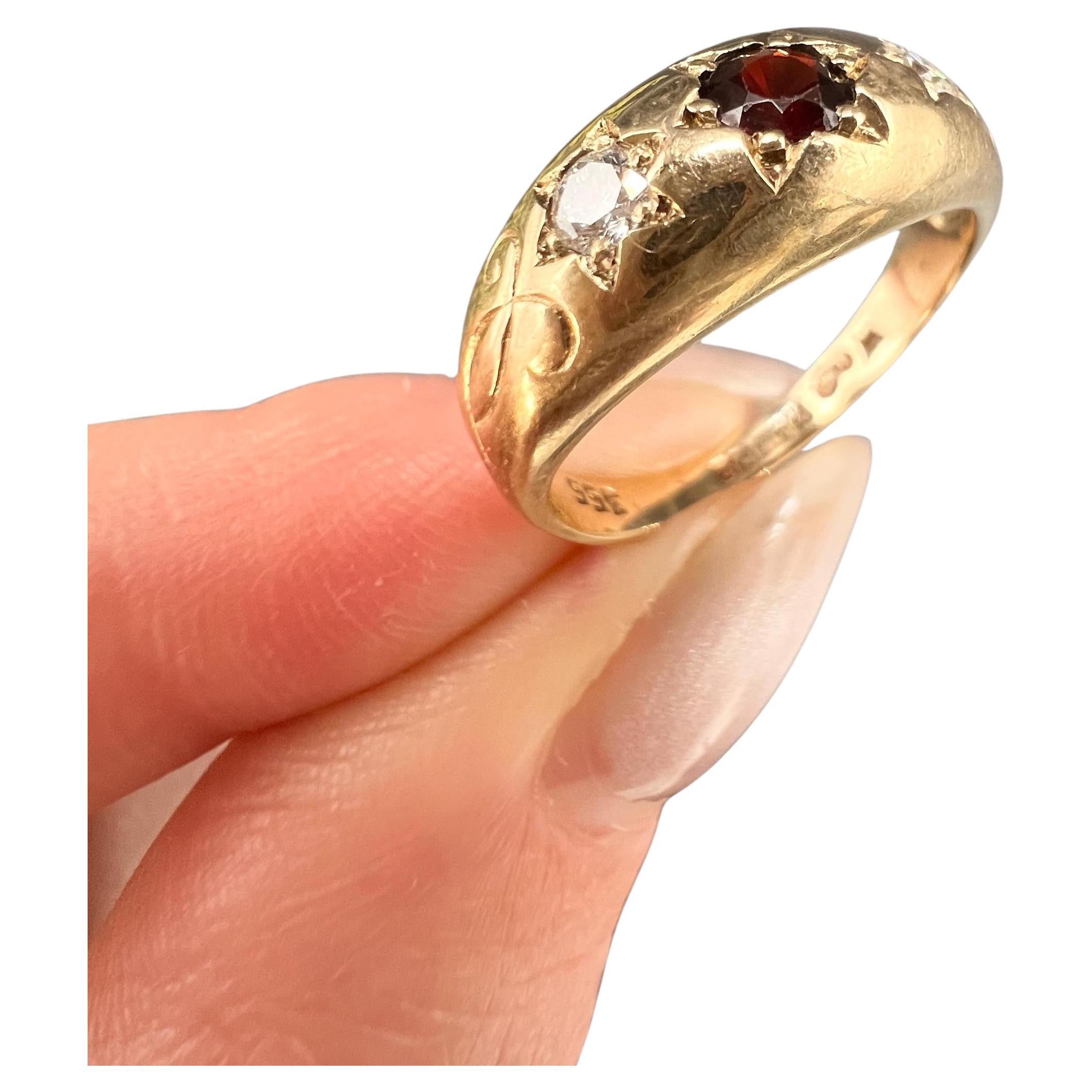 Vintage 9ct Gold Garnet & Diamond Three Stone Ring, Hallmarked Birmingham 1978