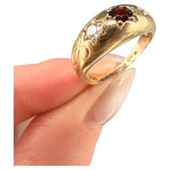 Vintage 9ct Gold Garnet & Diamond Three Stone Ring, Hallmarked Birmingham 1978