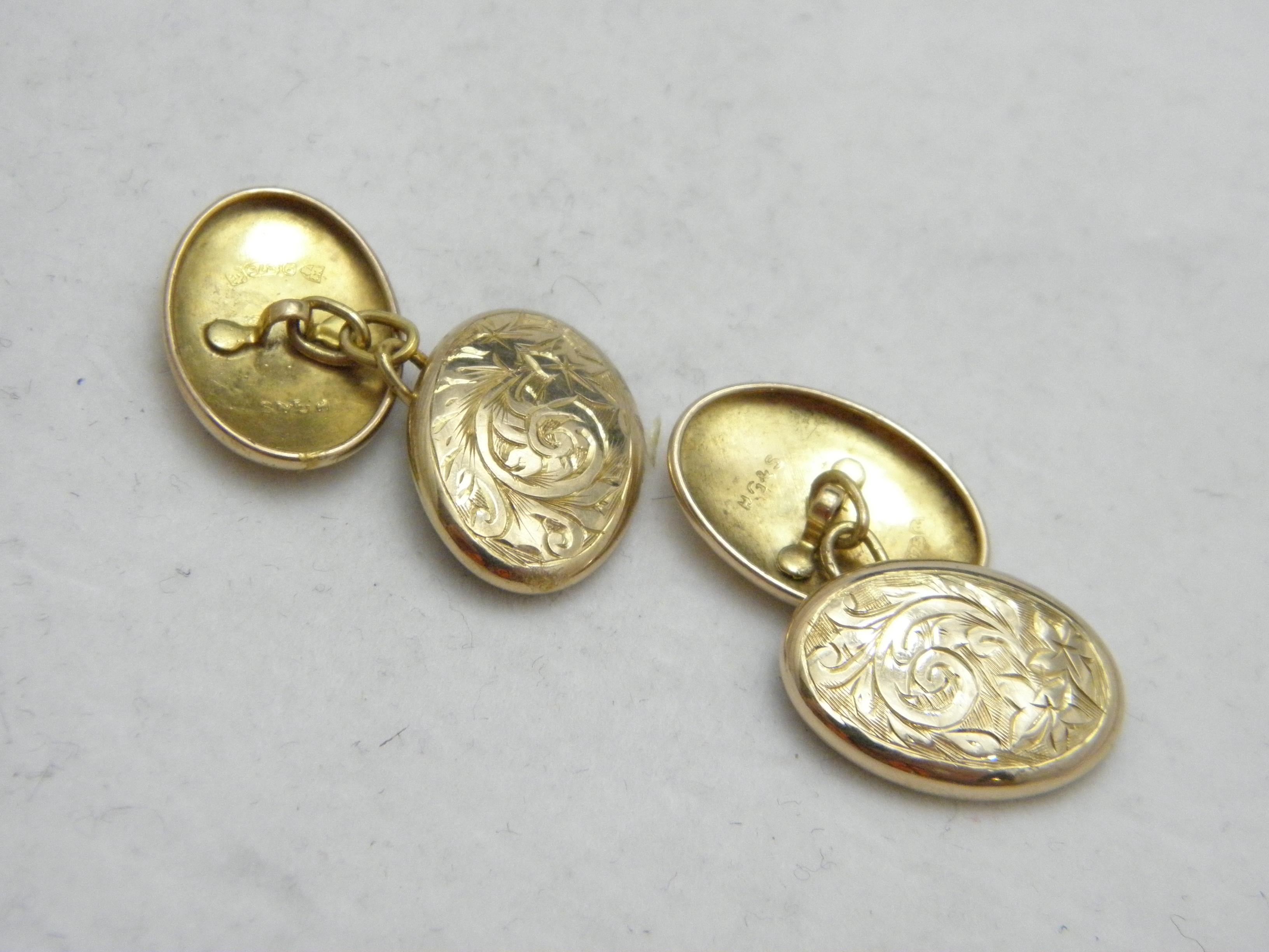 Contemporary Vintage 9ct Gold Gents Cufflinks 375 Purity Art Deco Heavy Cuff Links HG&S