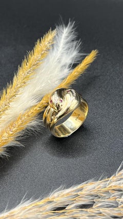 Vintage 9ct Gold, Hallmarked, London 1977, Double Headed Diamond Ruby Snake Ring