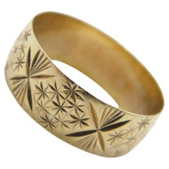 Vintage 9ct Gold Heavy 7.7mm Wedding Ring, Diamond Cut Engraved Size W 11.25 375